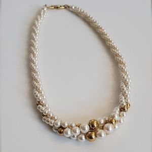 Vintage Napier 3 Strand Twisted Pearl and Gold Necklace
